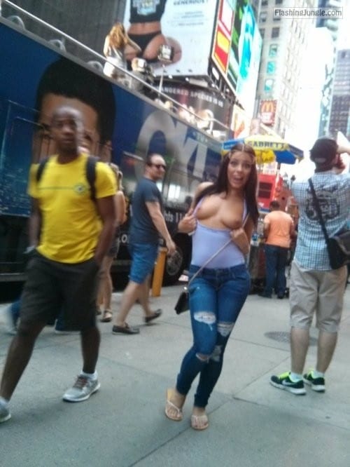 Public Flashing Pics Boobs Flash Pics  : nudeandnaughtyflashing: Adriana Chechik flashing in NYC