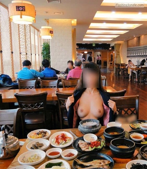 Big Tits Public Flashing Restaurant