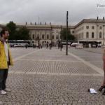 Fully naked blonde tied on public square