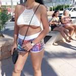 Mimi in a crochet top – underboobs day walk