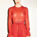 Short hair model see trough red dress