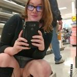 Pantyless nerdy redhead