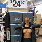 Walmart flashing her pancake nipples and saggy tits