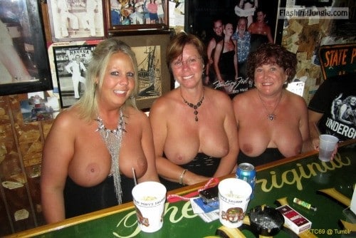 mature tits no bra pic - Three mature topless cougars three pairs of big tits - Boobs Flash Pics