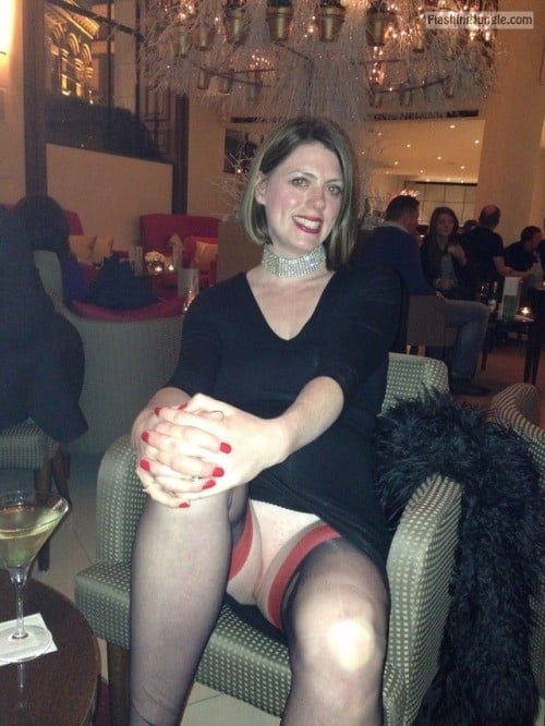 Upskirt Pics Pussy Flash Pics Public Flashing Pics No Panties Pics MILF Flashing Pics Mature Flashing Pics Hotwife Pics Bitch Flashing Pics  : Pantyless smiling Milf red nails, red lipstick, red garters