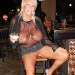 Blonde granny massive jugs pantieless at bar