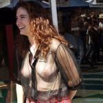 MILF redhead smiling: See through blouse natural