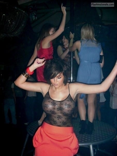 Voyeur Pics Public Flashing Pics Boobs Flash Pics  : See through tank top big fake boobs at club