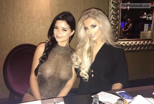 big boobs in public restaurant - Two sexy dolls: Big round natural boobs see through blouse - Boobs Flash Pics