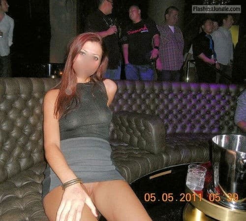 Upskirt Pics Pussy Flash Pics Public Flashing Pics No Panties Pics  : Pantyless redhead in night club separe