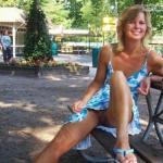 Pantyless wife in blue dress: memory from vacation