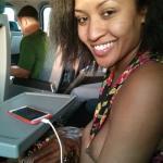 One boob out no bra: Ebony flashing nipple in train