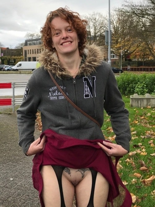 German redhead wife tattooed pussy and stockings: Wel koud vandaag ??? upskirt pussy flash public flashing no panties milf pics