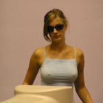 College girl sunglasses no bra tight tank top