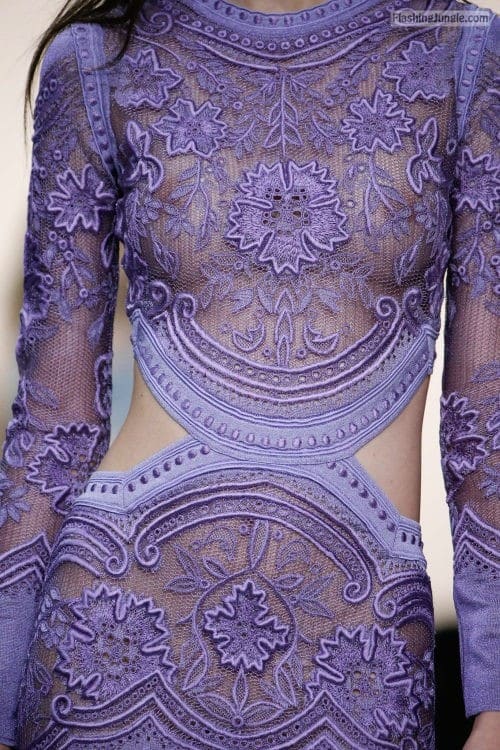 charmin purple - Roberto Cavalli spring 2015 – Lacy purple see through dress - Boobs Flash Pics