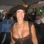 Middle age cougar with hat intentional brown nipples slip