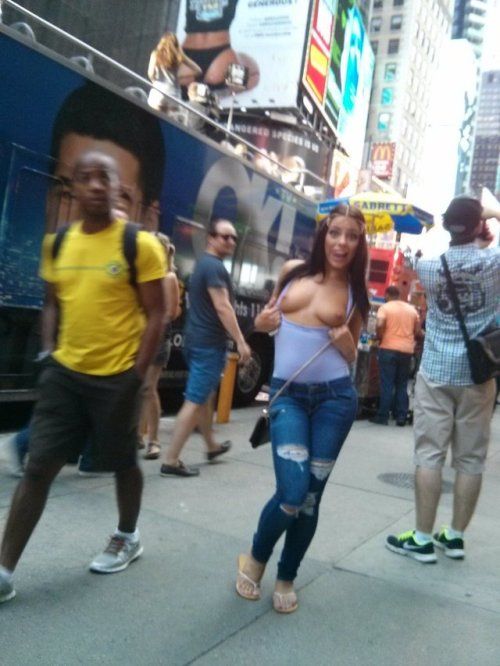 Public Flashing Pics  : nudeandnaughtyflashing: Adriana Chechik flashing in NYC Follow…