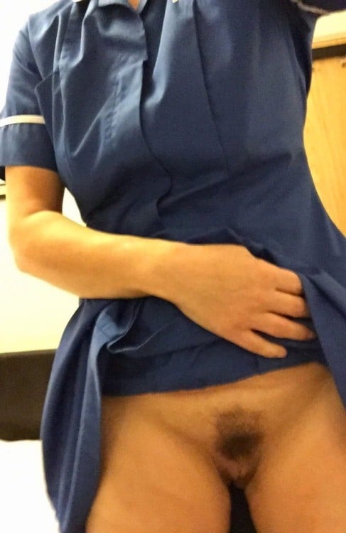 No Panties Pics  : amateur-naughtiness: Quick flash from a horny nurse.