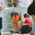 pantyless-upskirt-love:Fountain upskirt oops