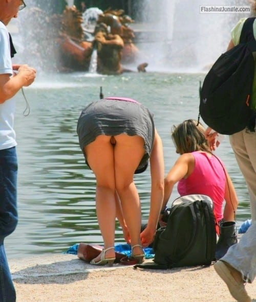 pantyless upskirt love:Fountain upskirt oops public nudity