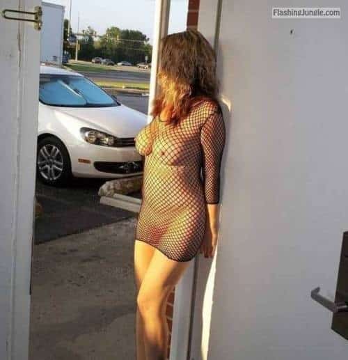 Public Flashing Pics  : Waiting to be seen, exposed, outside her motel room door…
