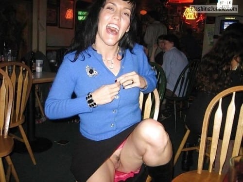 Public Flashing Pics  : carelessinpublic:In a short skirt inside a bar and showing her…