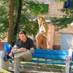 Flashing sexy round booty in front of the building