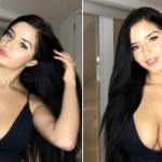 Slutty Demi Rose shows her cleavage in sexy black dress
