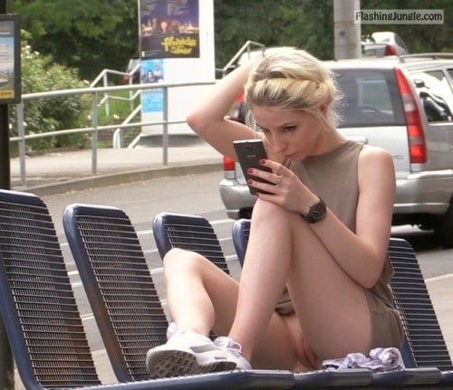 No Panties Pics  : enticing-dress-code: Clam on a bench
