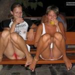 Pantyless Mom and daughter are flashing together