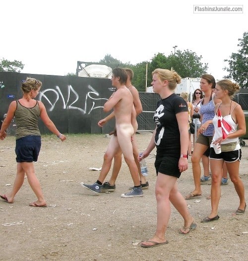Public Nudity Pics Dick Flash Pics  : Naked studs walking among girls