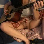 Playing guitar pantyless GF