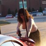 Accidental boob out at carwash
