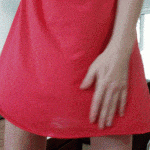 Long red T shirt and no knickers under it
