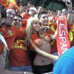 Blonde teen flashing firm titties on soccer mach