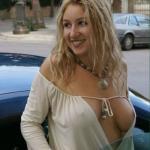 Sideboob and nip slip – blond girl with big tits not wearing bra