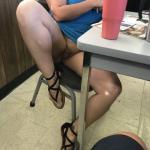 Horny lady flashing lusty cunt under blue dress