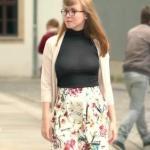 Nerdy girl with big tits caught on street