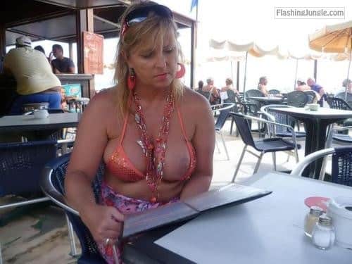 see through onesie - nakedchrissy:nipplealarm in restaurant….everybody could see my… - Public Flashing Pics