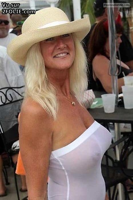 MILF In White Hat Big Round Tits See Through White Blous