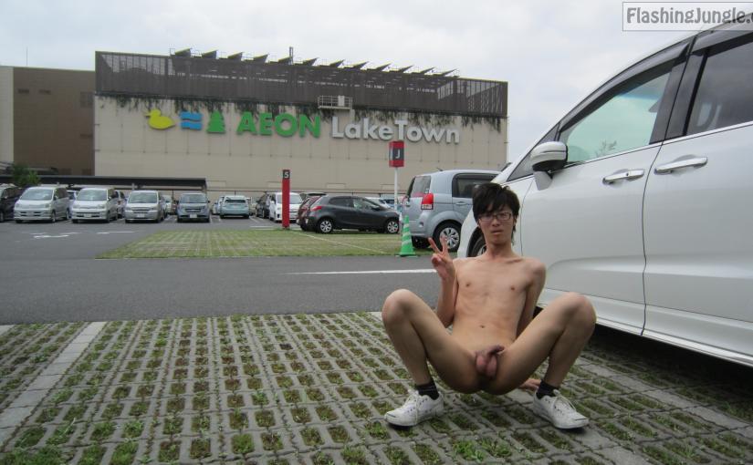 Fuckable Asian femboy naked in public