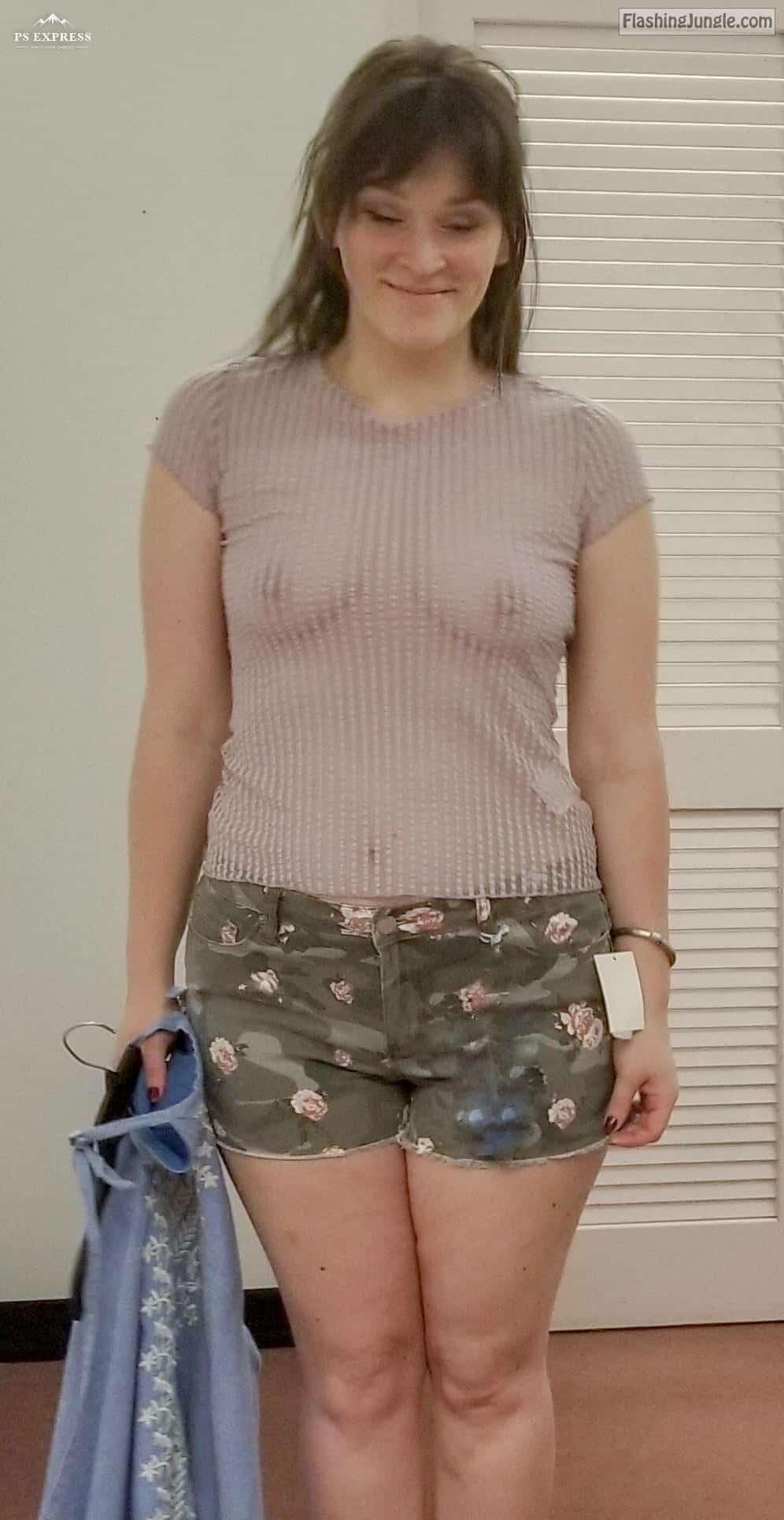 Shopping Fun Braless In See Through Blouse Boobs Flash Pics Milf Flashing Pics Public