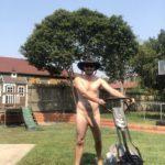 Mowing day – Aussie nude in backyard