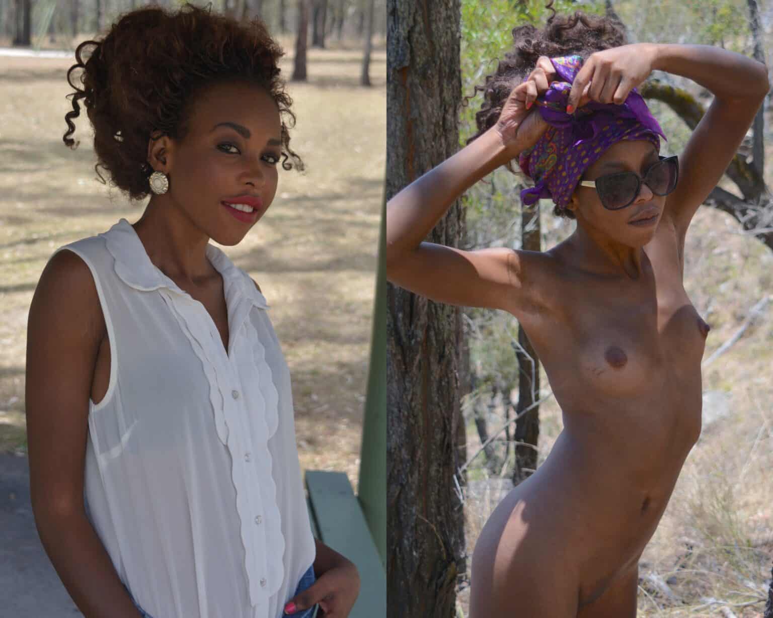 Exotic Sudanese Girl Tabitha Anyuat Clothed Unclothed On Set Public