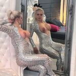 English milf whore in silver dress