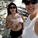 Latina Couple Flashes Boobs in Public