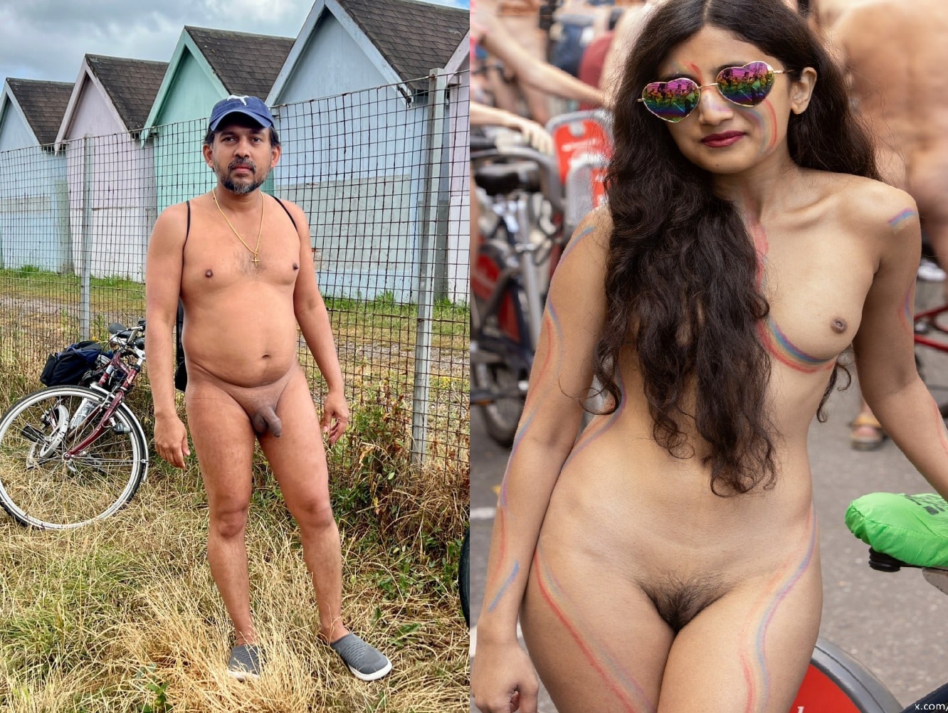 prostitutes images naked - Can You Spot the Naked Couple in Public? A nude man and woman pose confidently in a public setting, showcasing natural nudity and body paint. No sexual acts are shown, focusing on public exposure an... - Dick Flash Pics